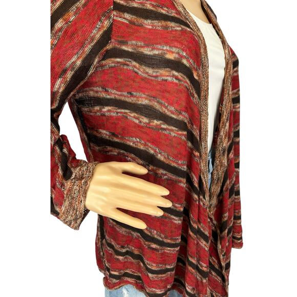 Kate Hill Linen Blend Striped Cardigan Sweater Red Open Front Size XL - Picture 7 of 8